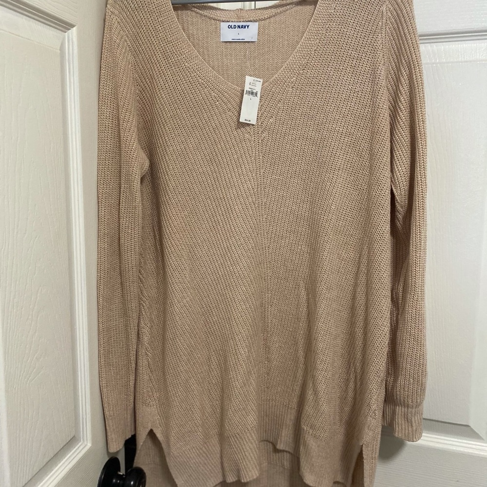 Beige oversized v neck sweater